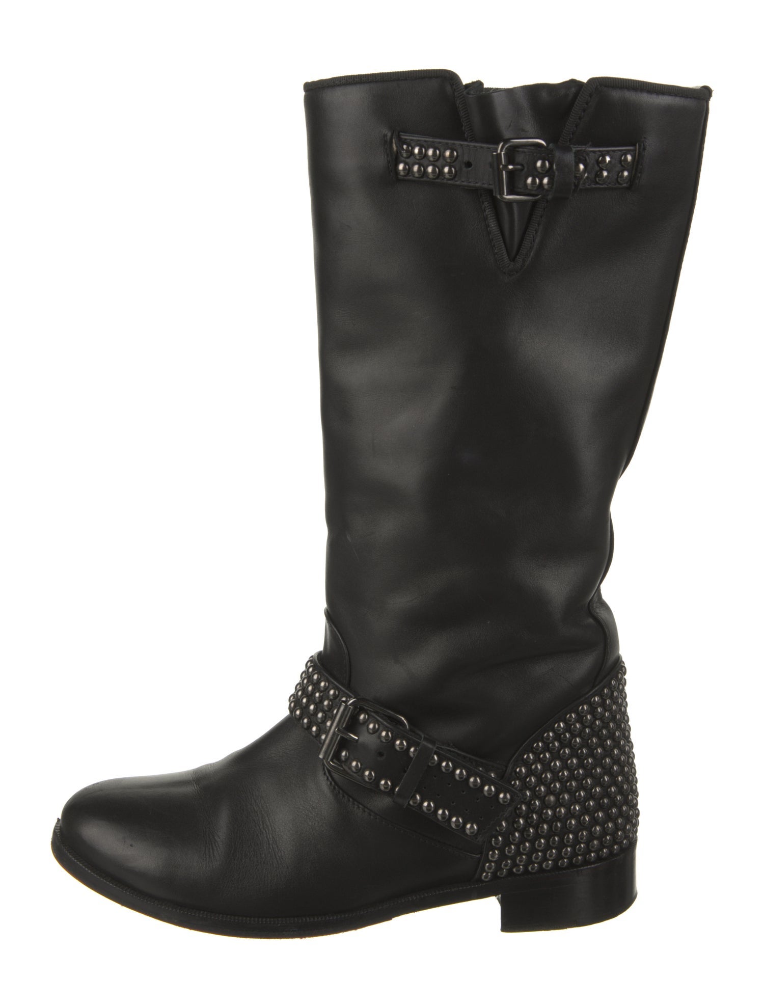Christian Louboutin Leather Studded Accents Moto Boots