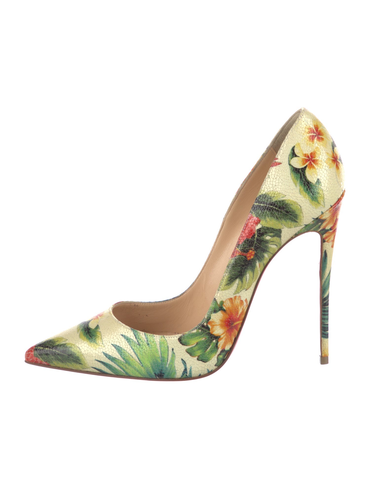 Christian Louboutin Patent Leather Floral Print Pumps