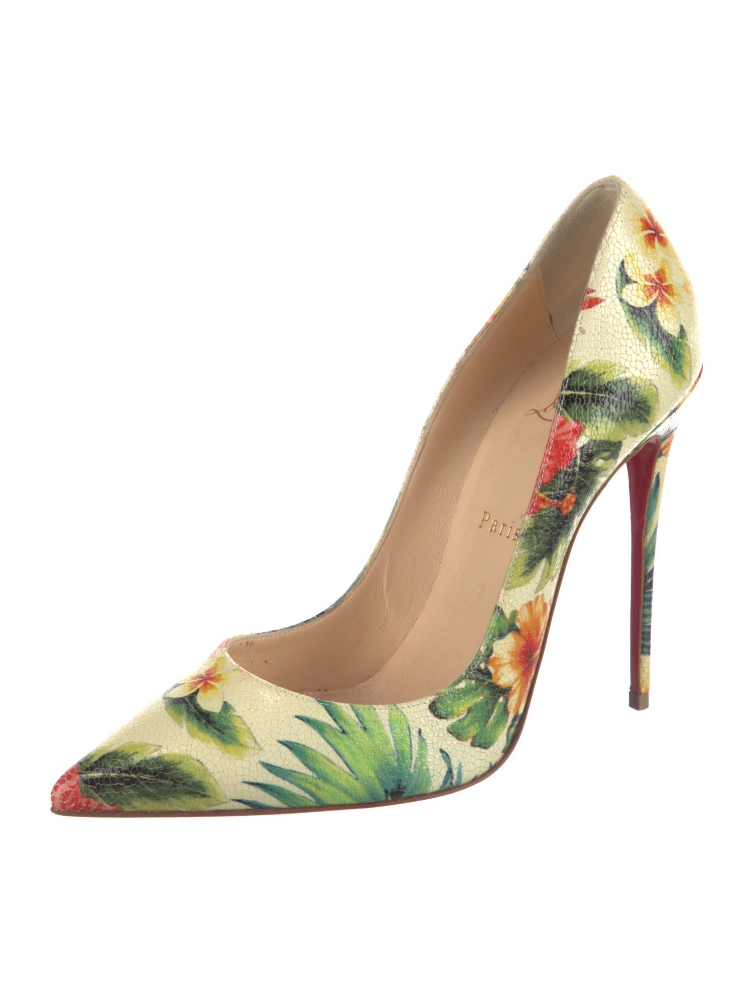 Christian Louboutin Patent Leather Floral Print Pumps