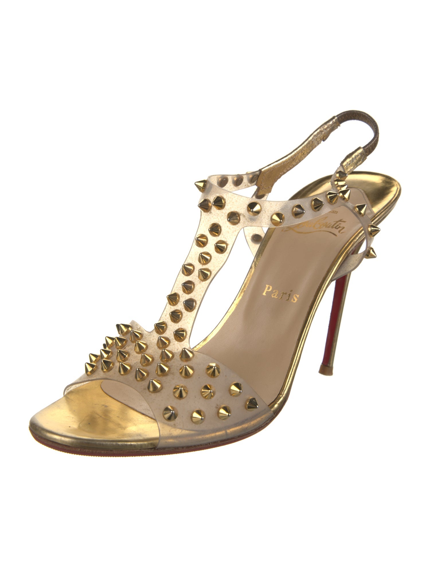Christian Louboutin Spike Accents PVC T-Strap Sandals