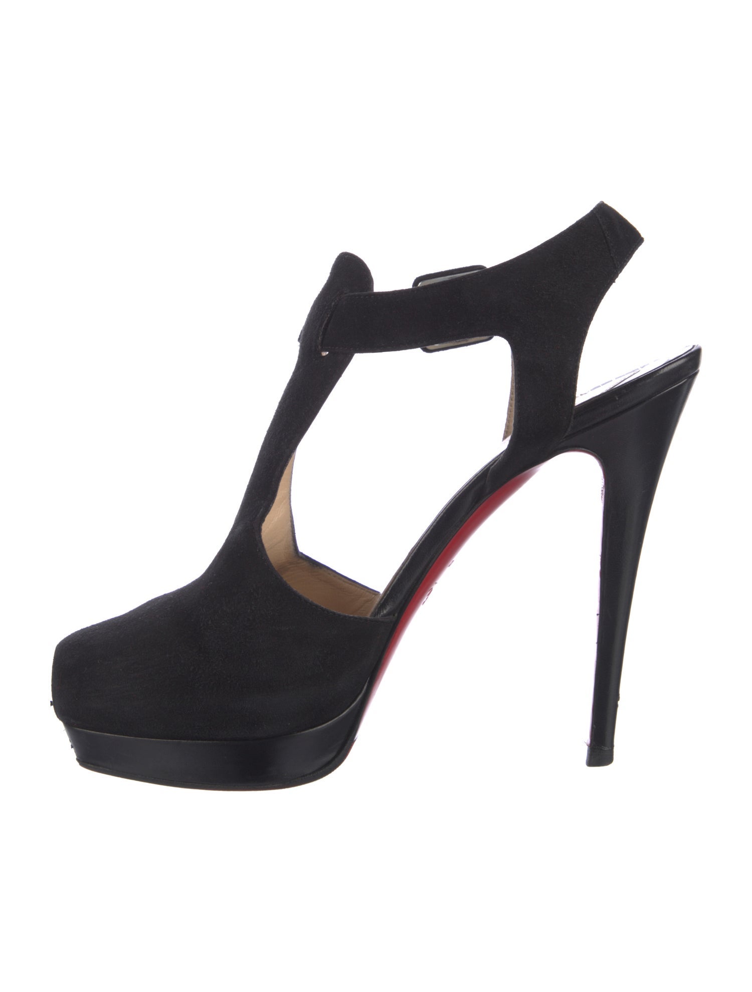 Christian Louboutin Suede Leather Trim Embellishment T-Strap Pumps
