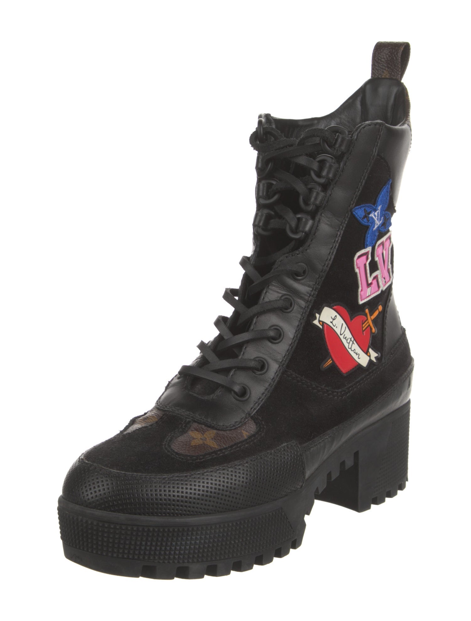 Louis Vuitton Spike Accents Leather Combat Boots