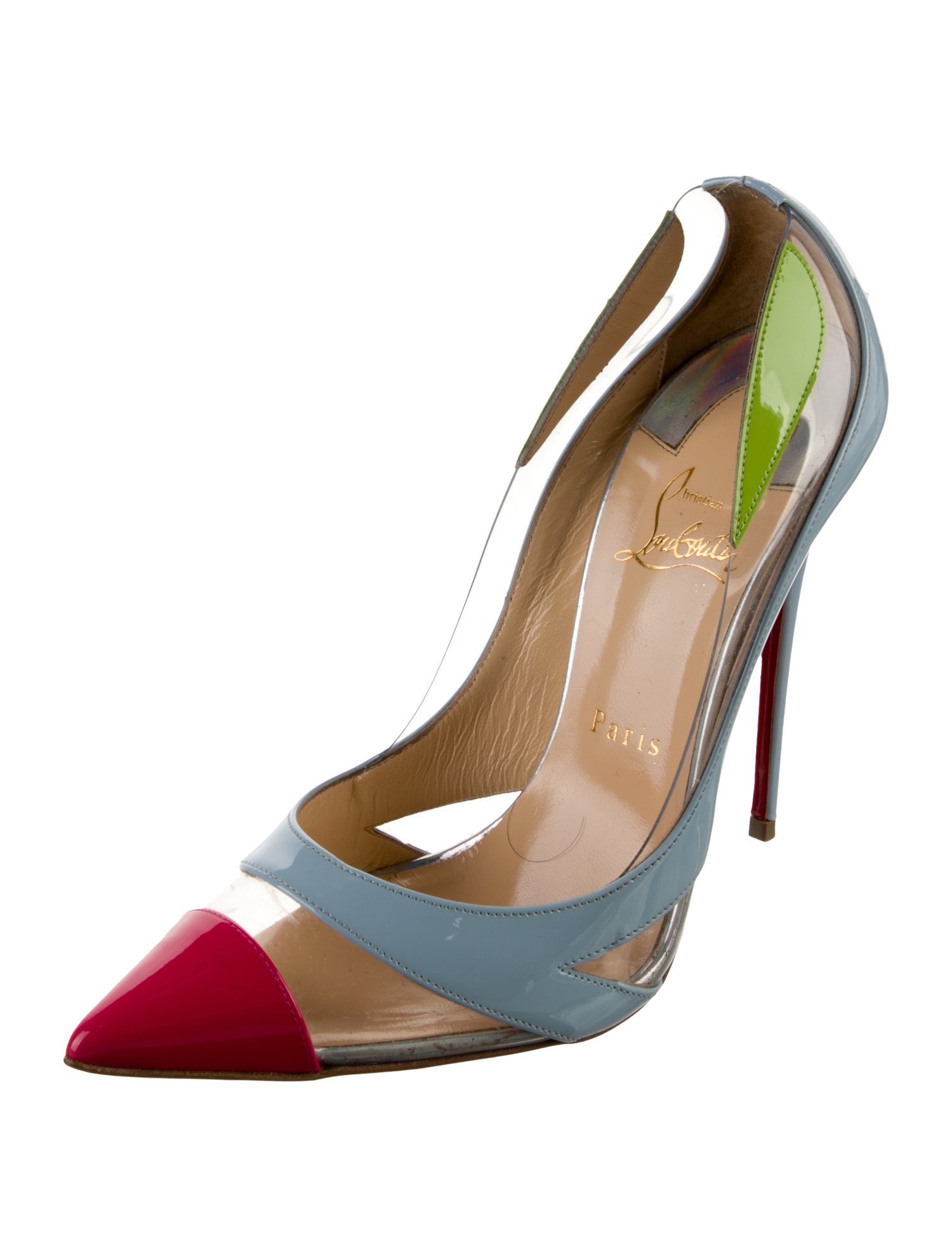 Christian Louboutin Patent Leather Printed Slingback Sandals