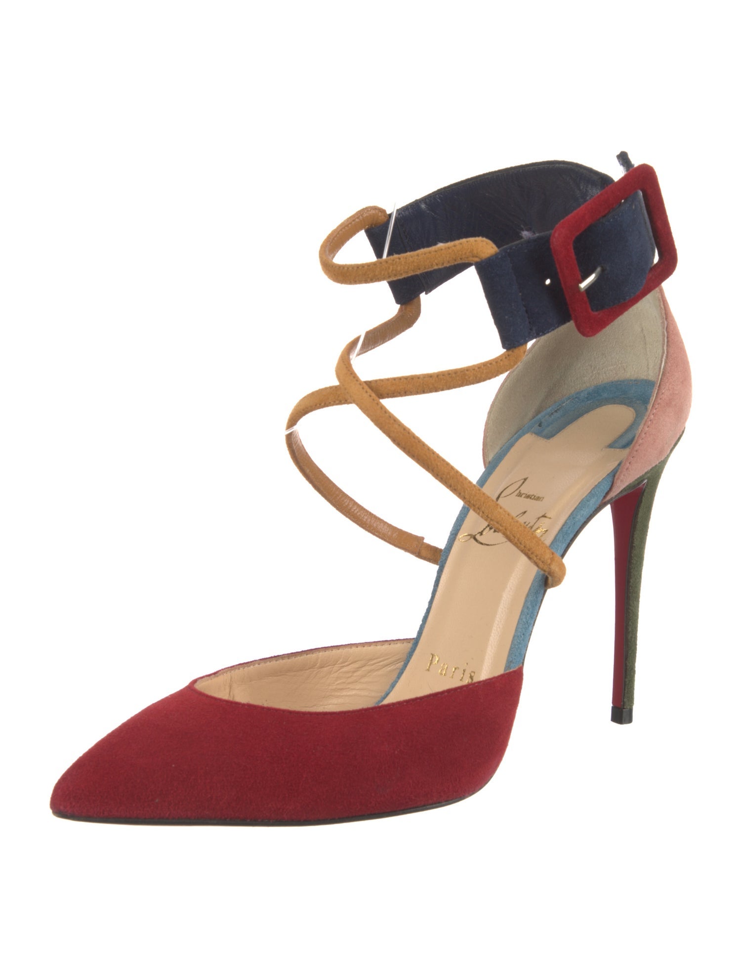 Christian Louboutin Suede Colorblock Pattern D'Orsay Pumps