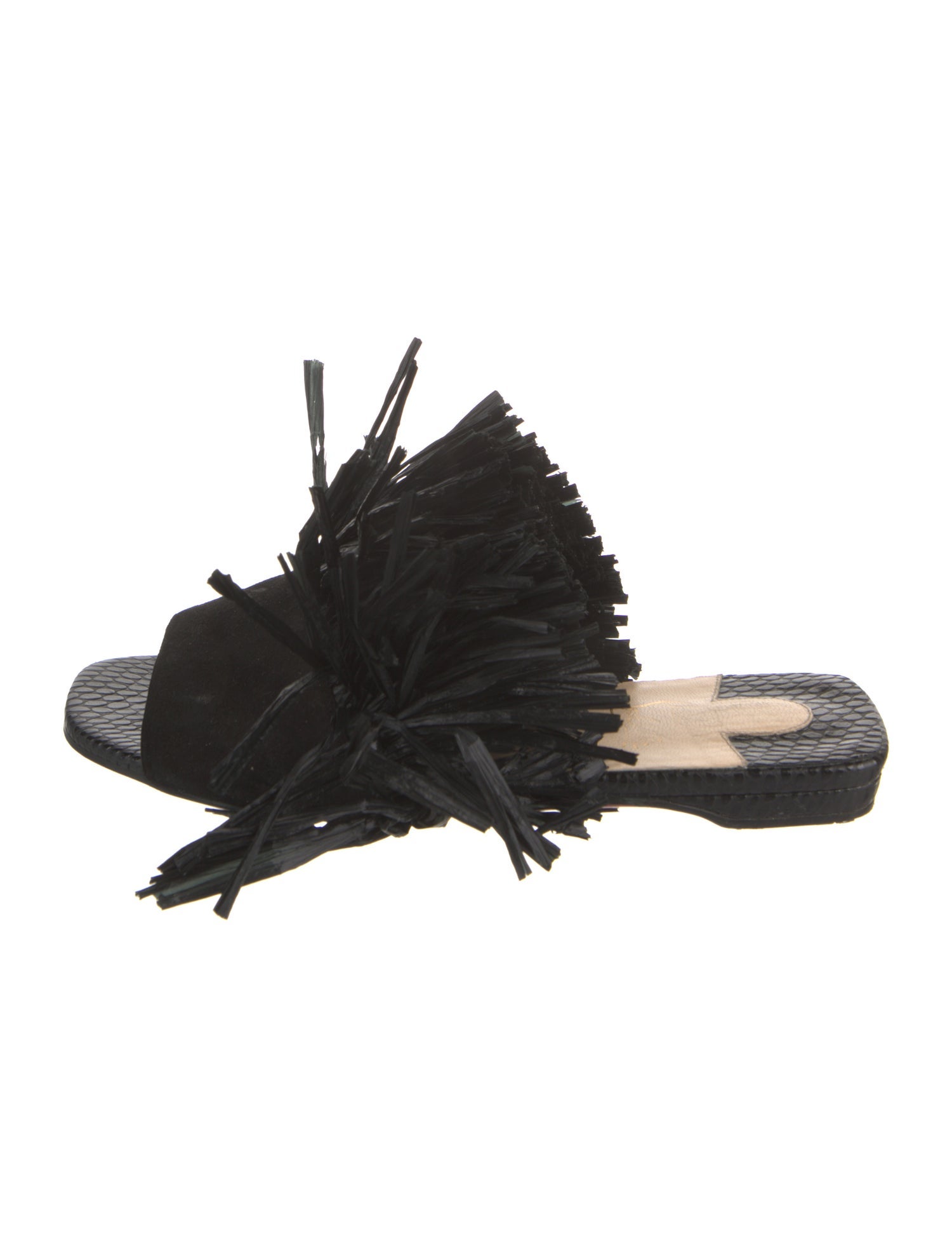 Christian Louboutin Suede Fringe Trim Accent Slides