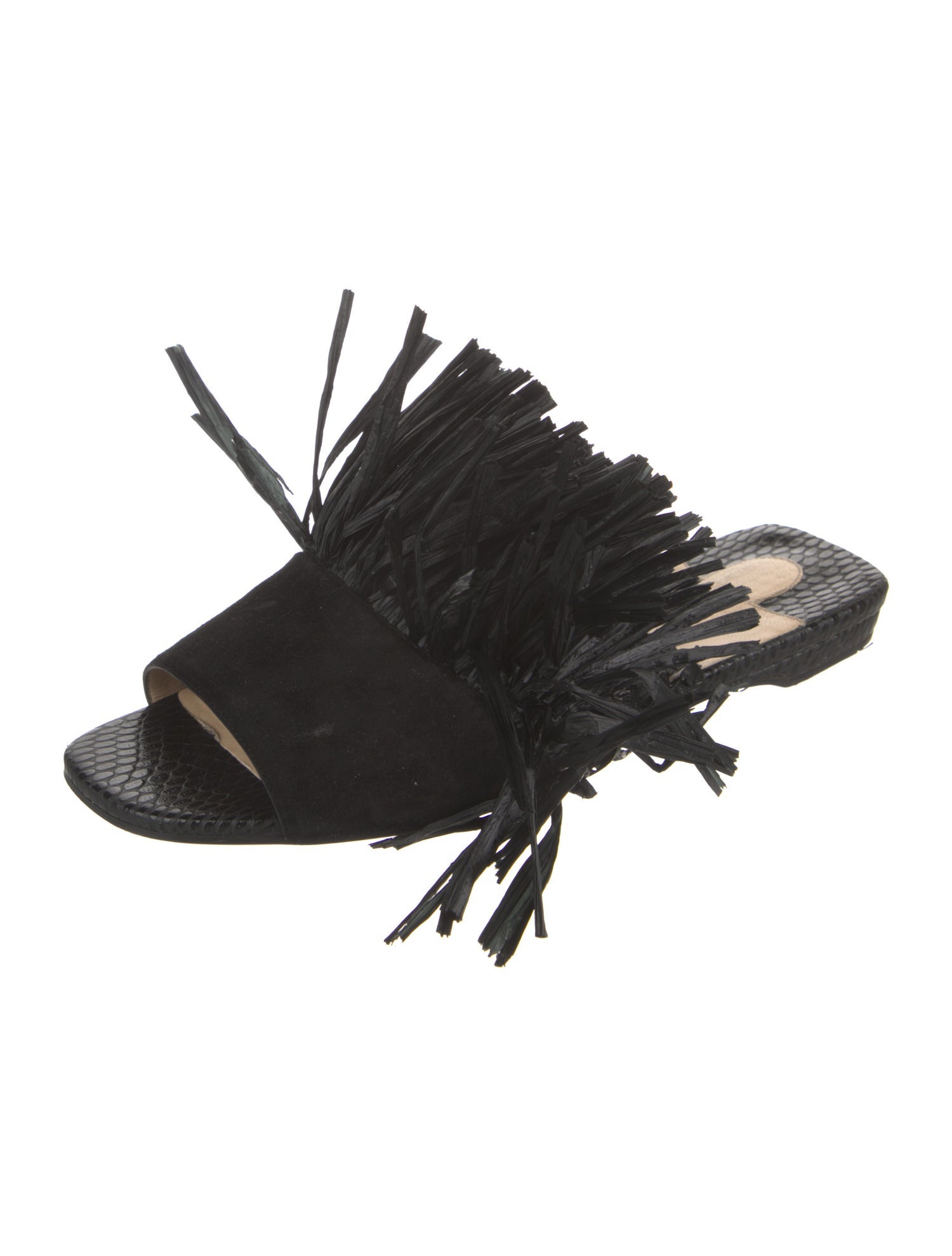 Christian Louboutin Suede Fringe Trim Accent Slides