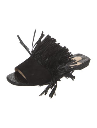 Christian Louboutin Suede Fringe Trim Accent Slides