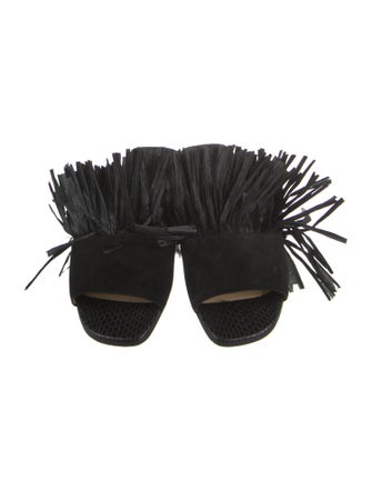 Christian Louboutin Suede Fringe Trim Accent Slides