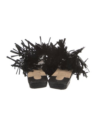 Christian Louboutin Suede Fringe Trim Accent Slides