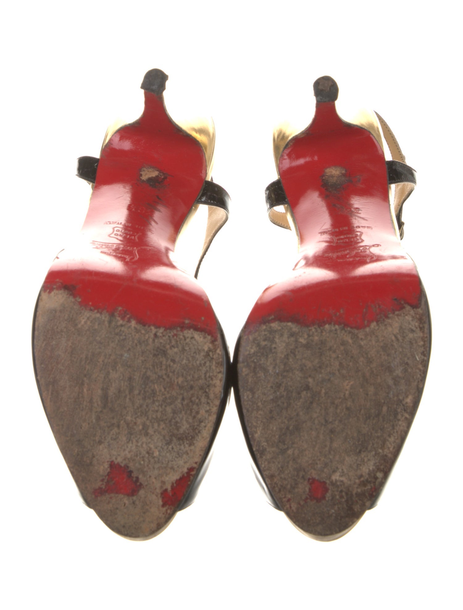 Christian Louboutin Patent Leather Colorblock Pattern T-Strap Pumps