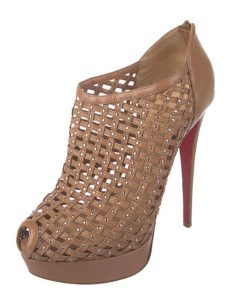 Christian Louboutin Leather Studded Accents Lace-Up Boots