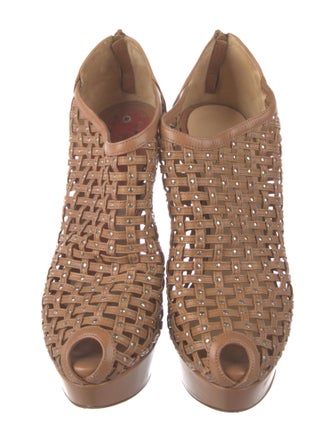 Christian Louboutin Leather Studded Accents Lace-Up Boots