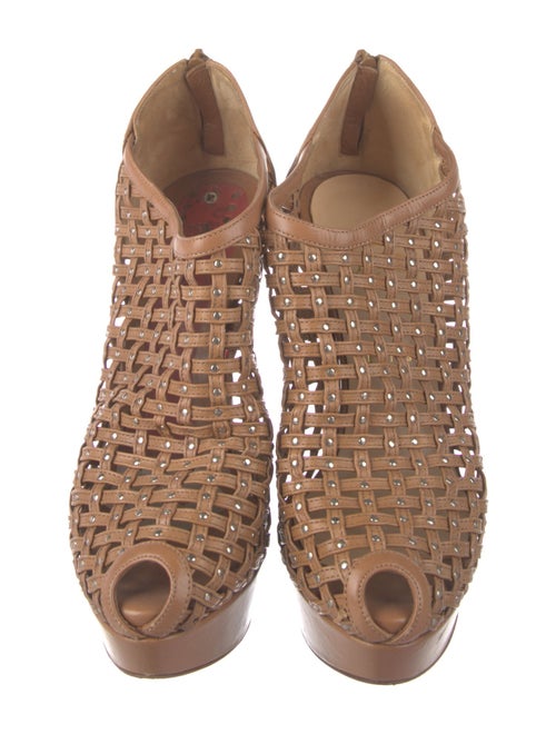 Christian Louboutin Leather Studded Accents Lace-Up Boots