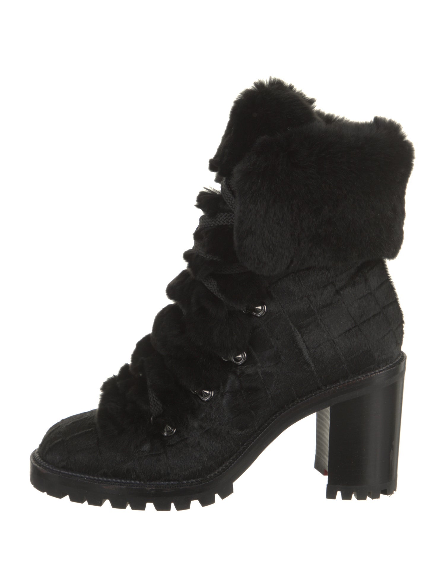 Christian Louboutin Ponyhair Fur Trim Combat Boots