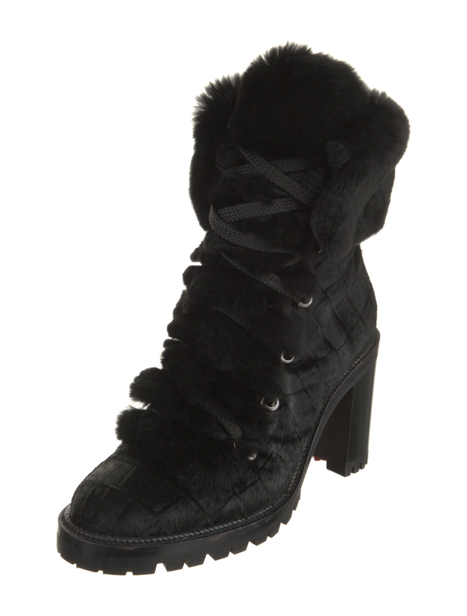 Christian Louboutin Ponyhair Fur Trim Combat Boots