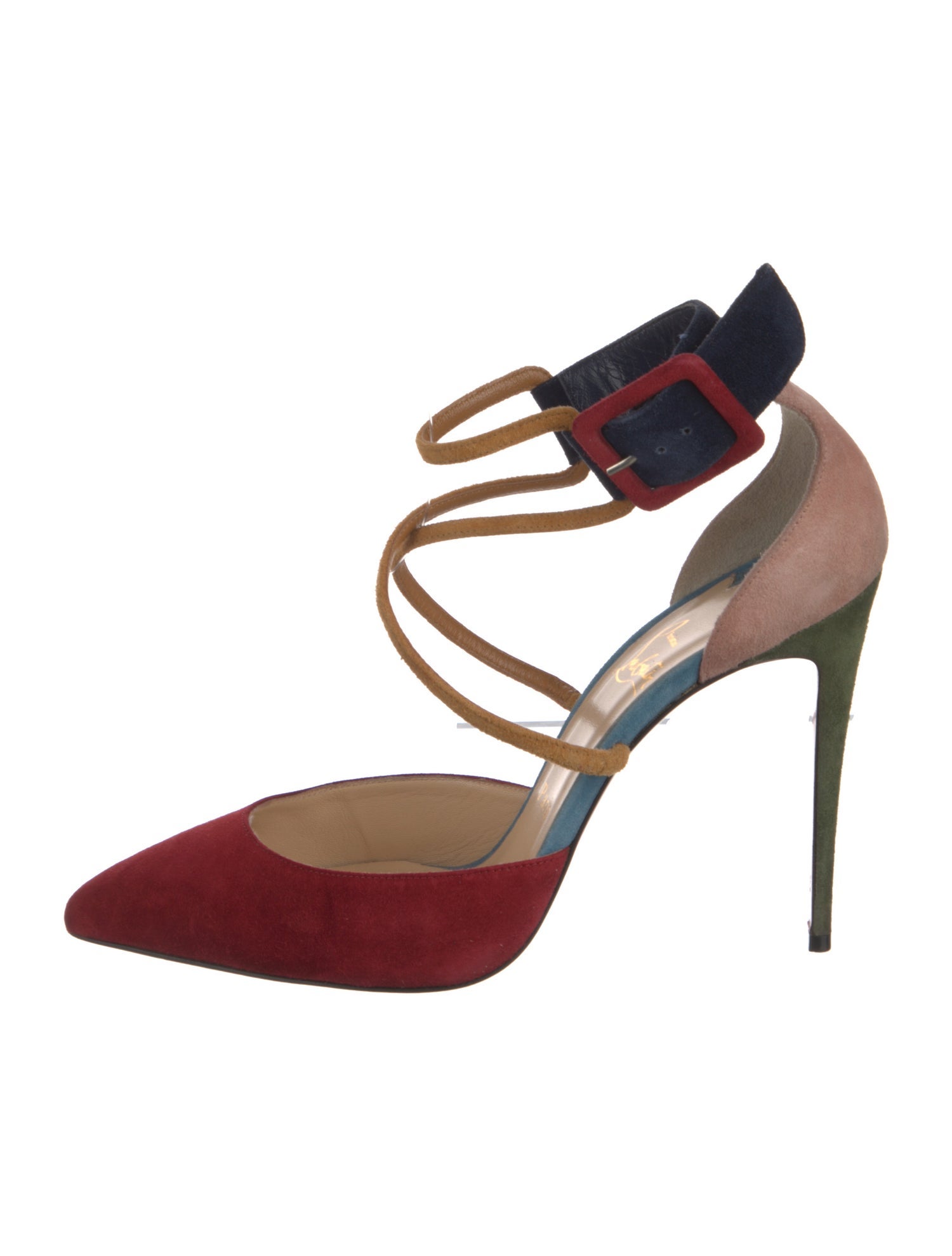 Christian Louboutin Suede Colorblock Pattern D'Orsay Pumps