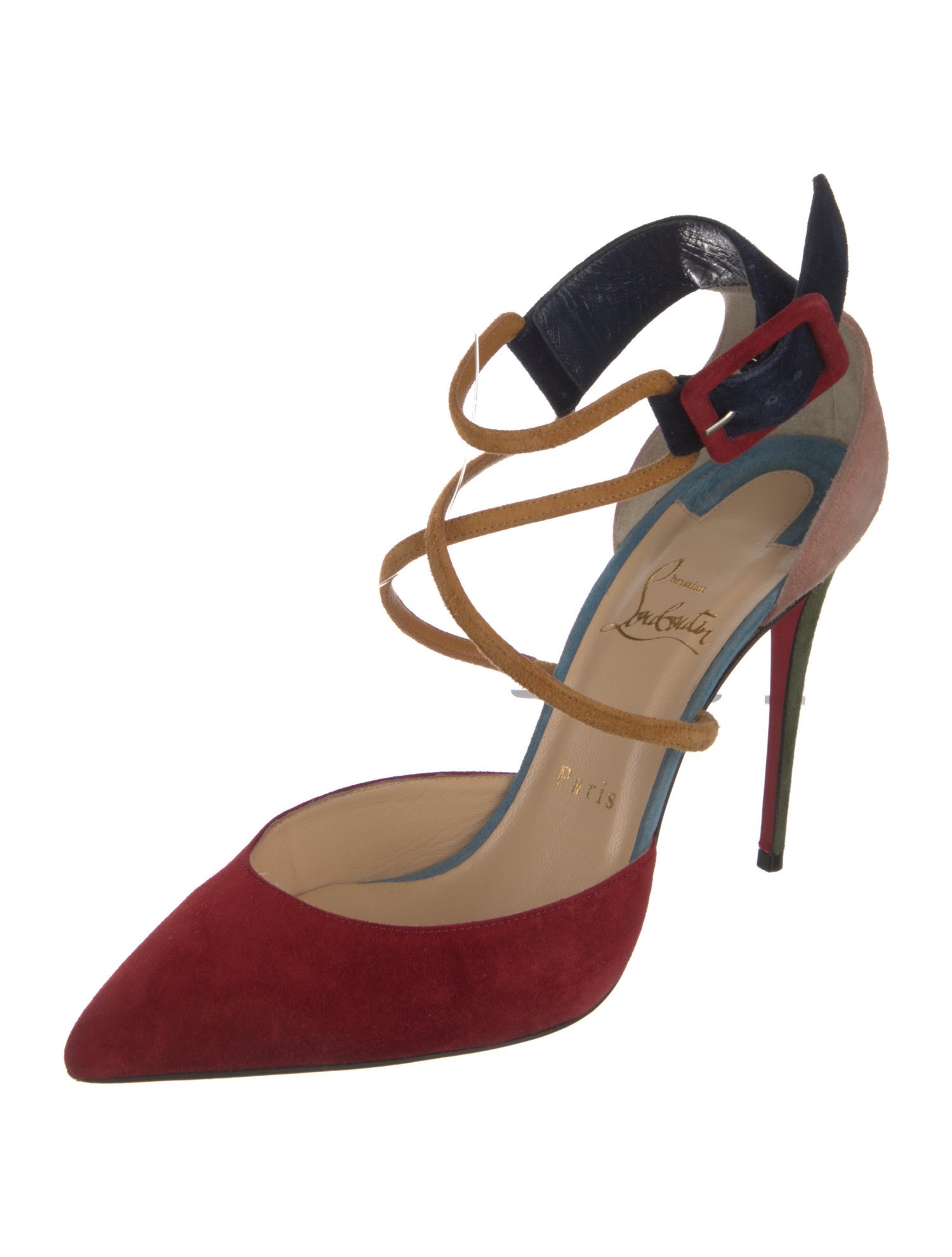 Christian Louboutin Suede Colorblock Pattern D'Orsay Pumps