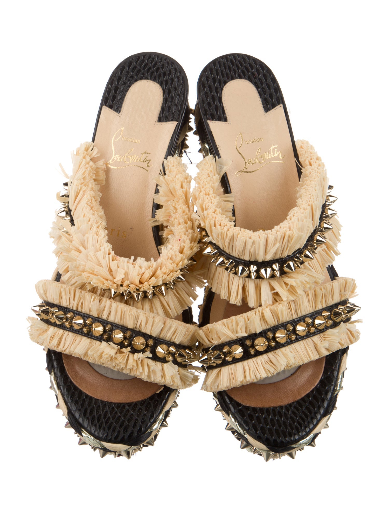 Christian Louboutin Leather Colorblock Pattern Slides