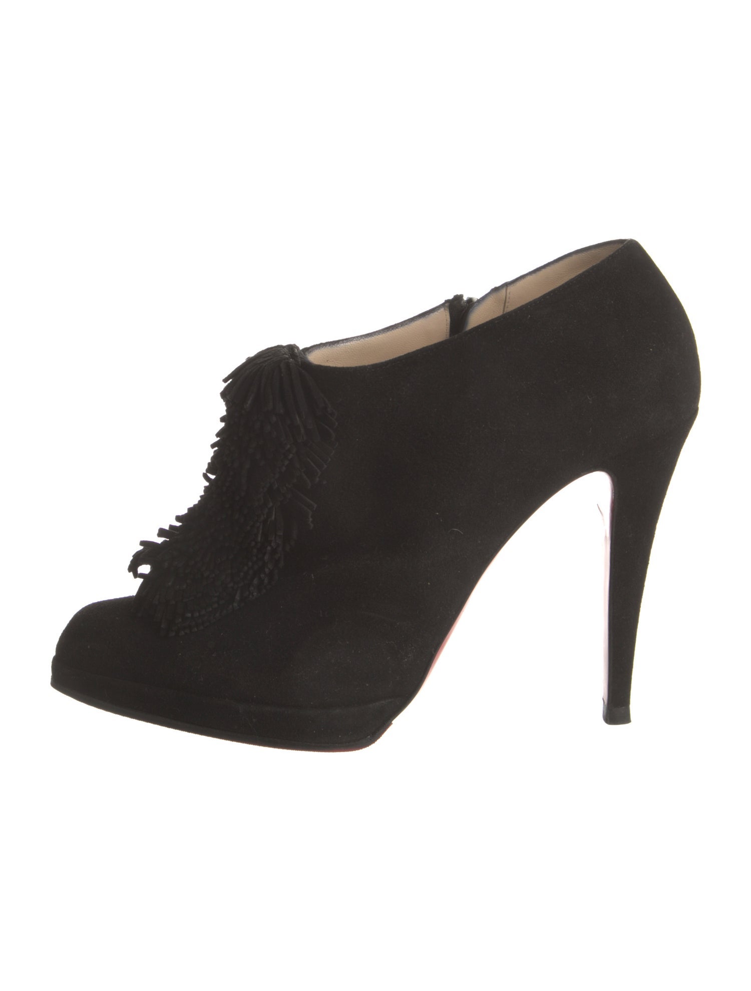 Christian Louboutin Suede Fringe Trim Accent Lace-Up Boots