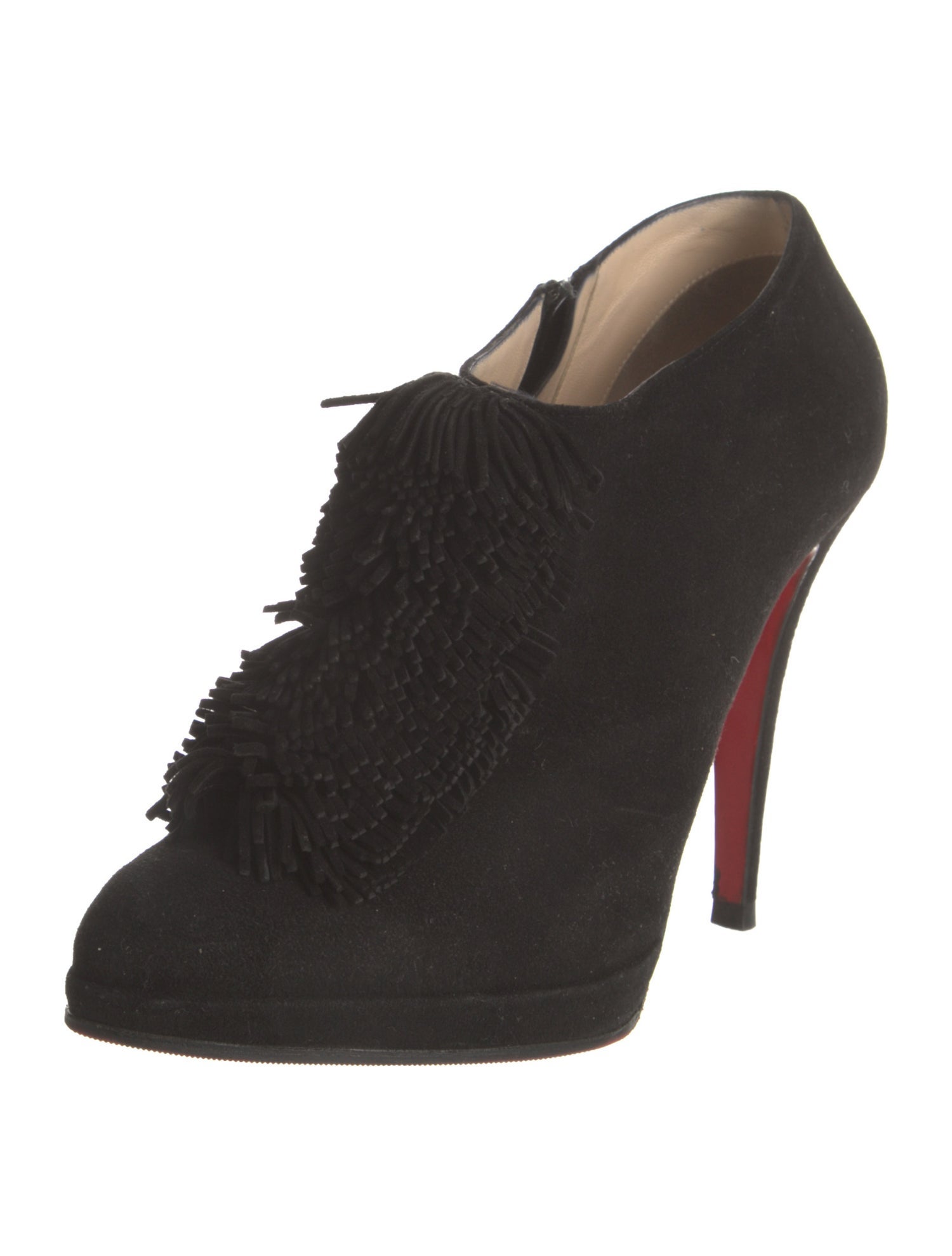 Christian Louboutin Suede Fringe Trim Accent Lace-Up Boots