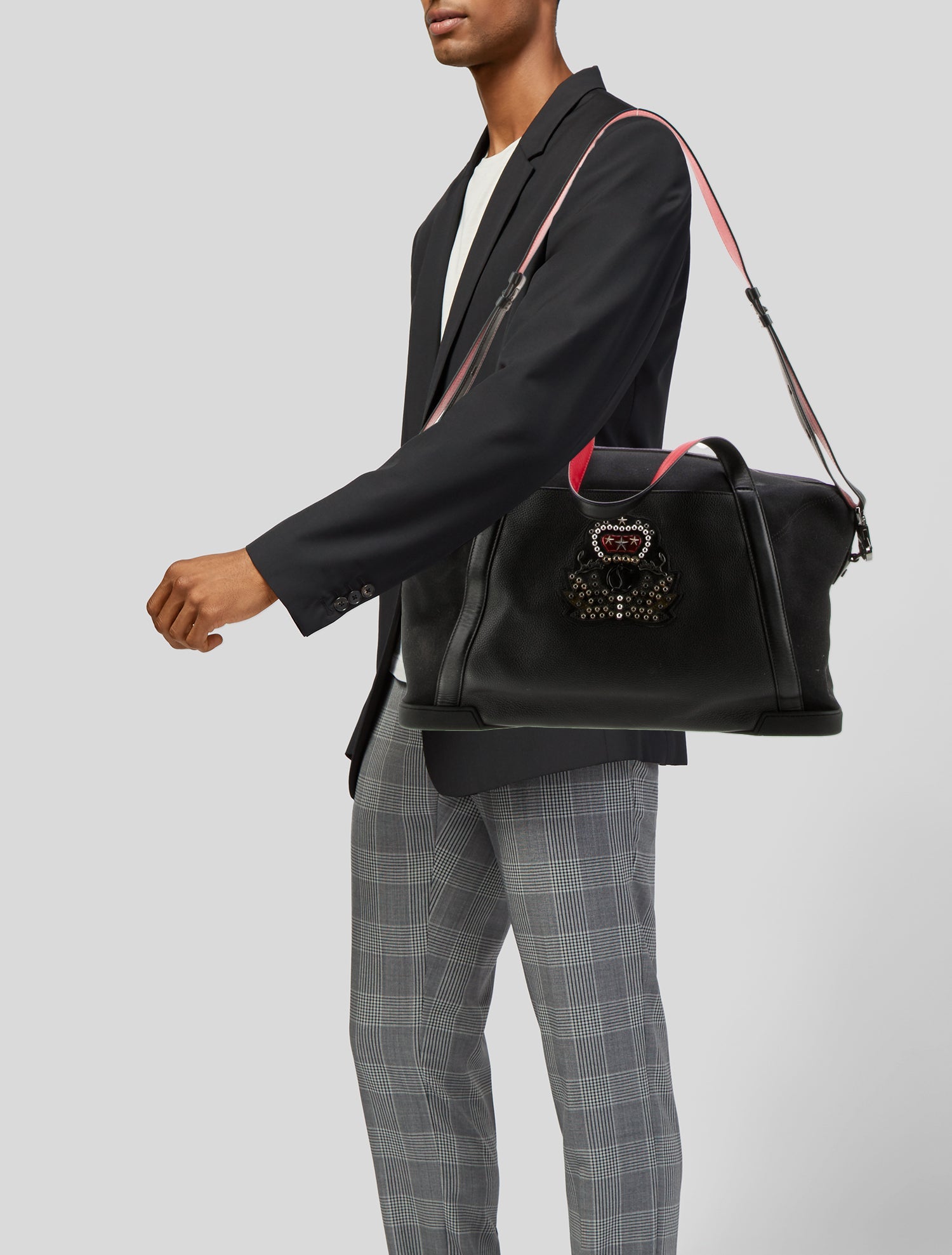Christian Louboutin Black/Red Nubuck and Leather Bagdamon Duffle Bag