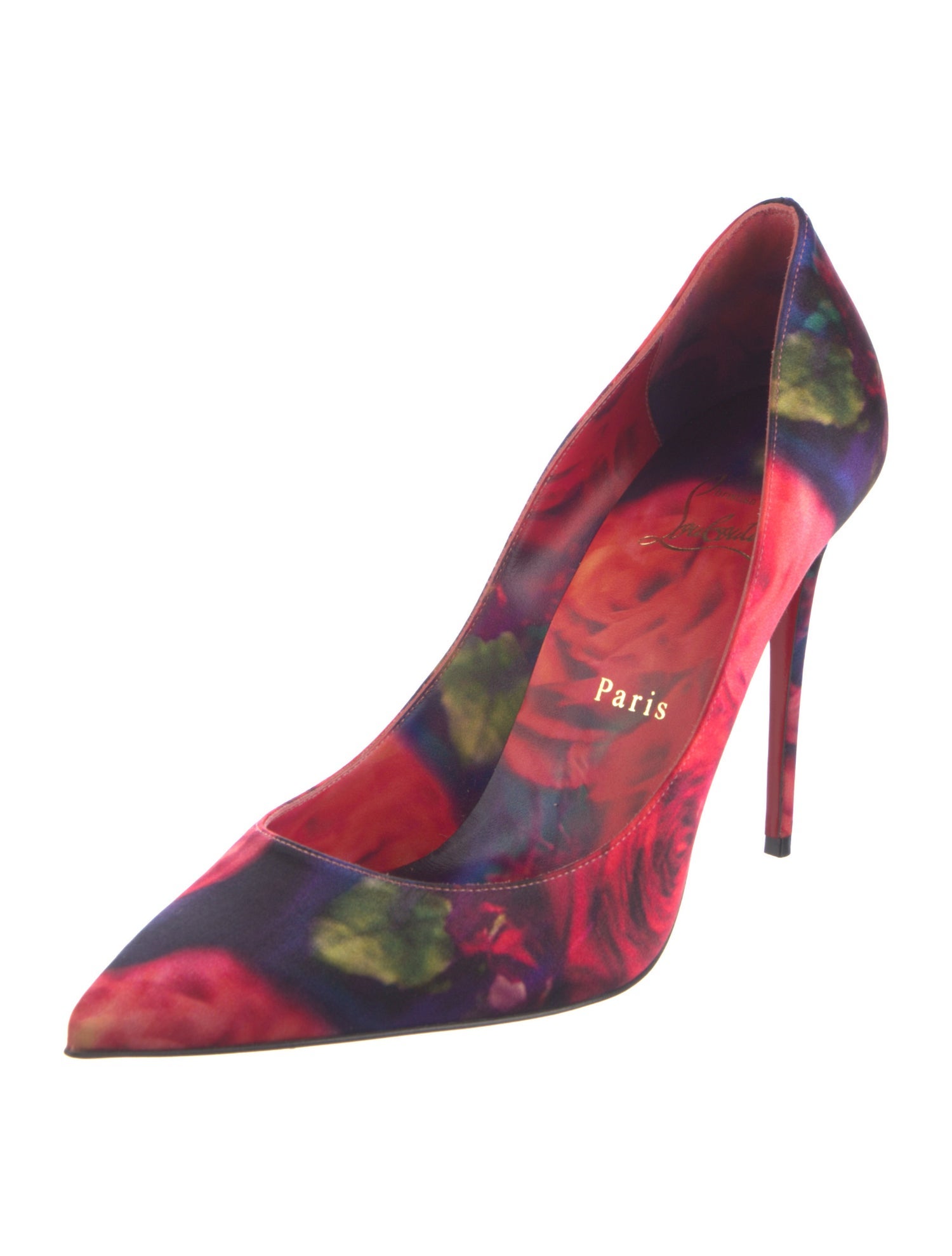 Christian Louboutin Satin Floral Print Pumps