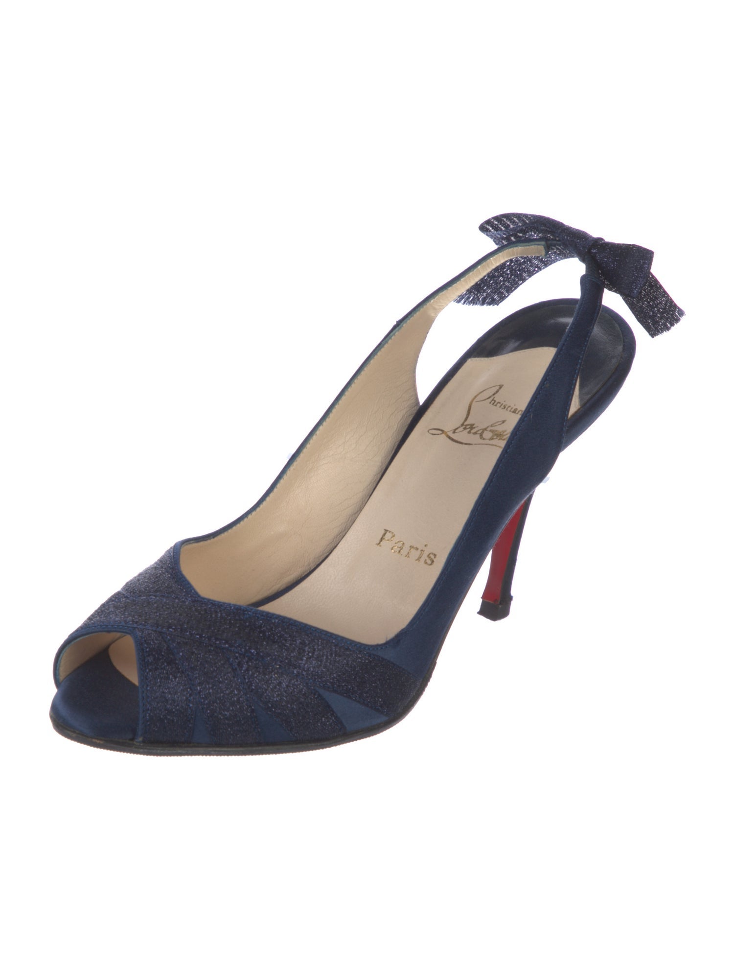 Christian Louboutin Satin Glitter Accents Slingback Pumps