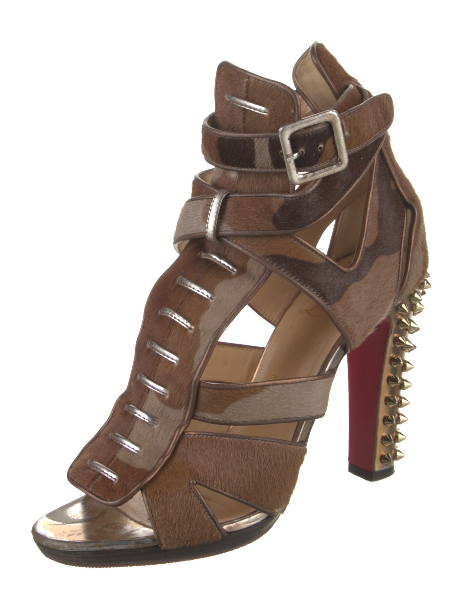 Christian Louboutin Spike Accents Ponyhair Gladiator Sandals
