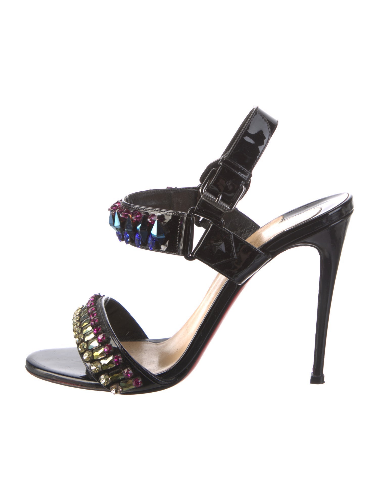 Christian Louboutin Spike Accents Patent Leather Slingback Sandals