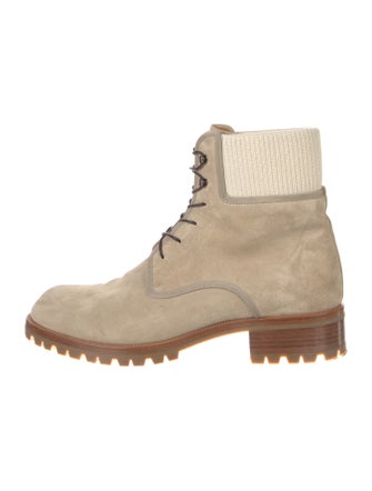 Christian Louboutin Suede Grosgrain Trim Sock Boots