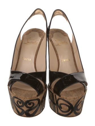 Christian Louboutin Patent Leather Graphic Print Slingback Pumps