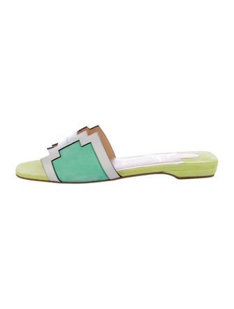 Christian Louboutin Suede Colorblock Pattern Slides