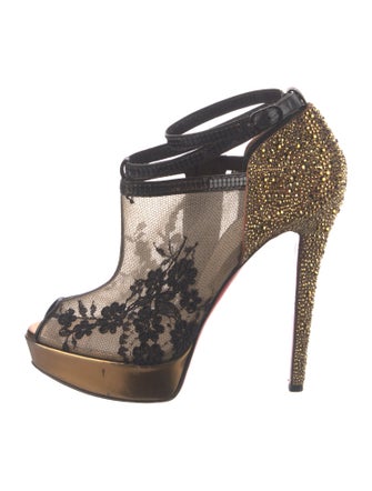 Christian Louboutin Mesh Lace Pattern T-Strap Pumps