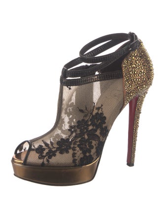 Christian Louboutin Mesh Lace Pattern T-Strap Pumps