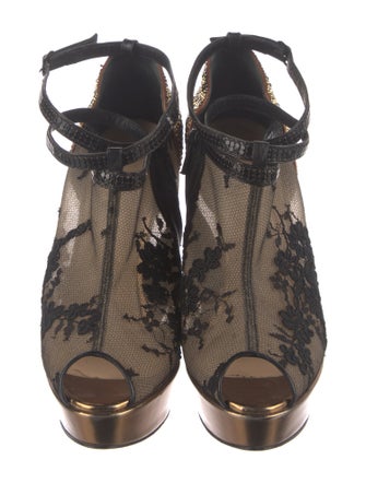Christian Louboutin Mesh Lace Pattern T-Strap Pumps