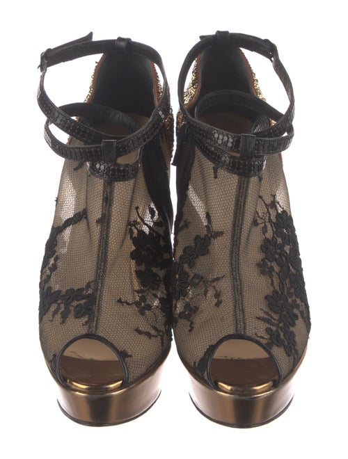 Christian Louboutin Mesh Lace Pattern T-Strap Pumps