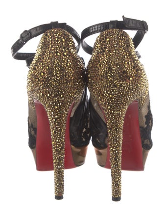 Christian Louboutin Mesh Lace Pattern T-Strap Pumps