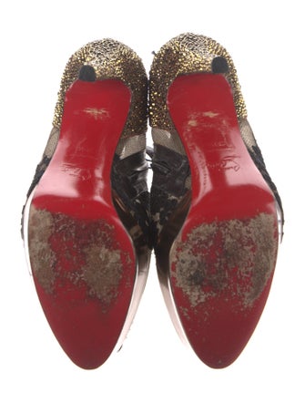 Christian Louboutin Mesh Lace Pattern T-Strap Pumps