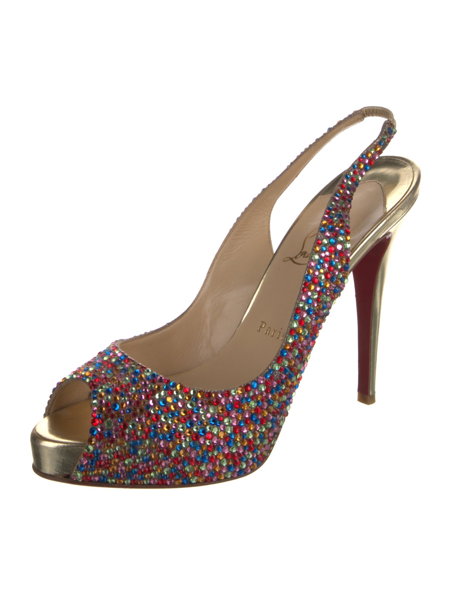 Christian Louboutin Crystal Glitter Accents Slingback Pumps