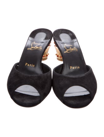 Christian Louboutin Suede Bow Accents Slides