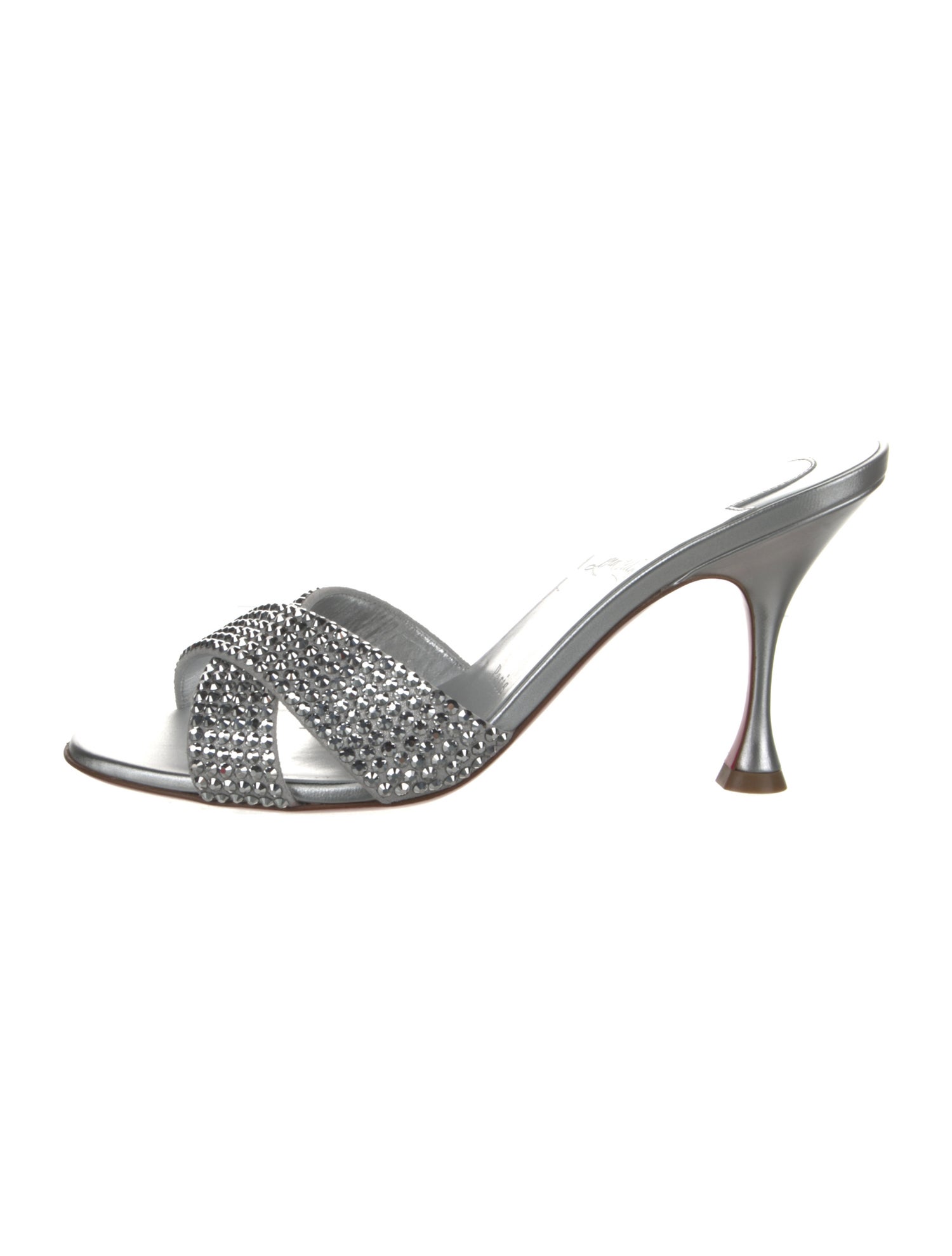 Christian Louboutin Leather Crystal Embellishments Slides