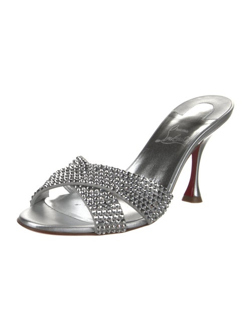 Christian Louboutin Leather Crystal Embellishments Slides