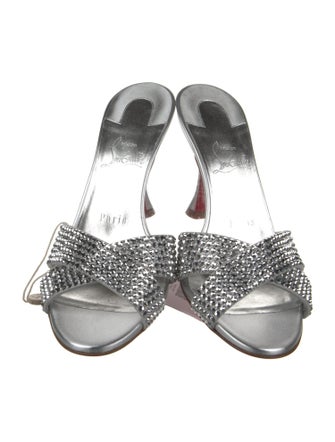 Christian Louboutin Leather Crystal Embellishments Slides
