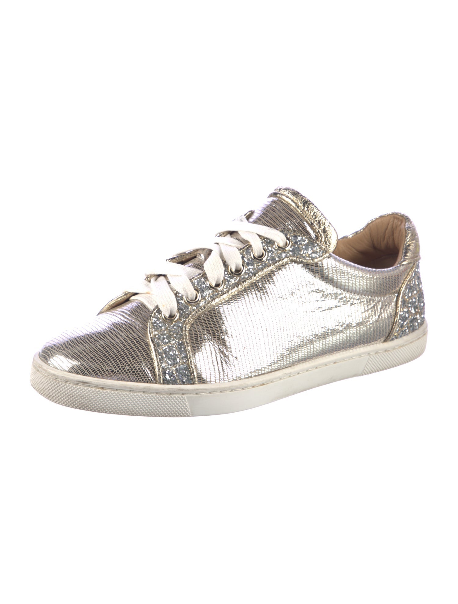 Christian Louboutin Leather Glitter Accents Sneakers