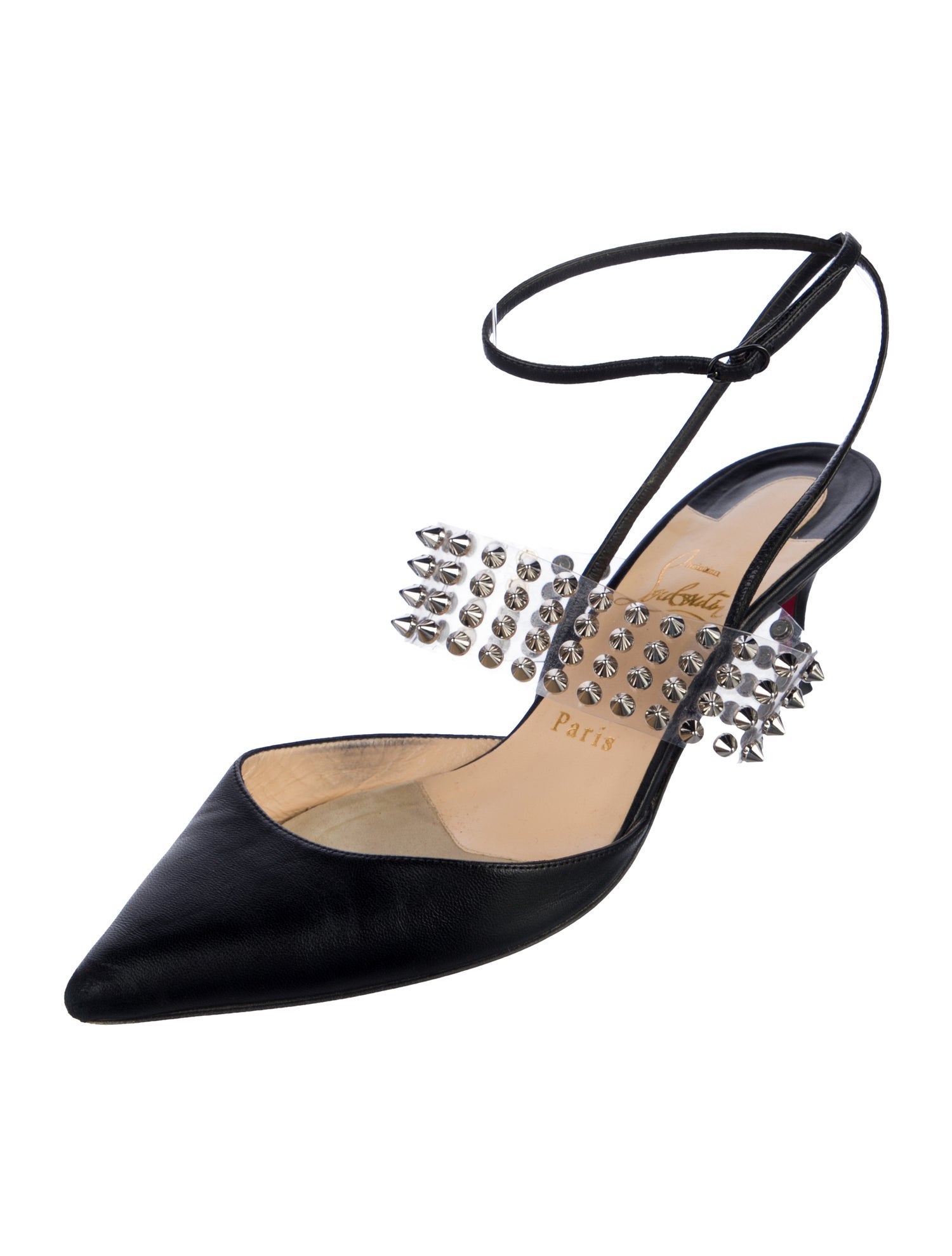 Christian Louboutin Spike Accents Leather Slingback Pumps