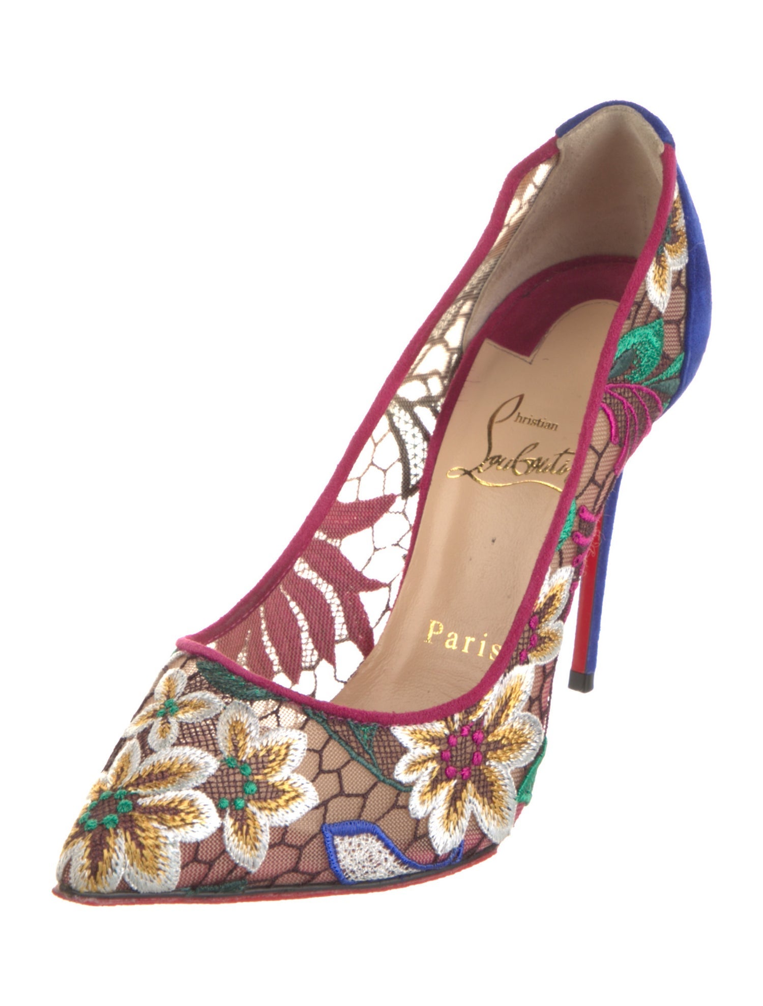 Christian Louboutin Suede Floral Print Pumps