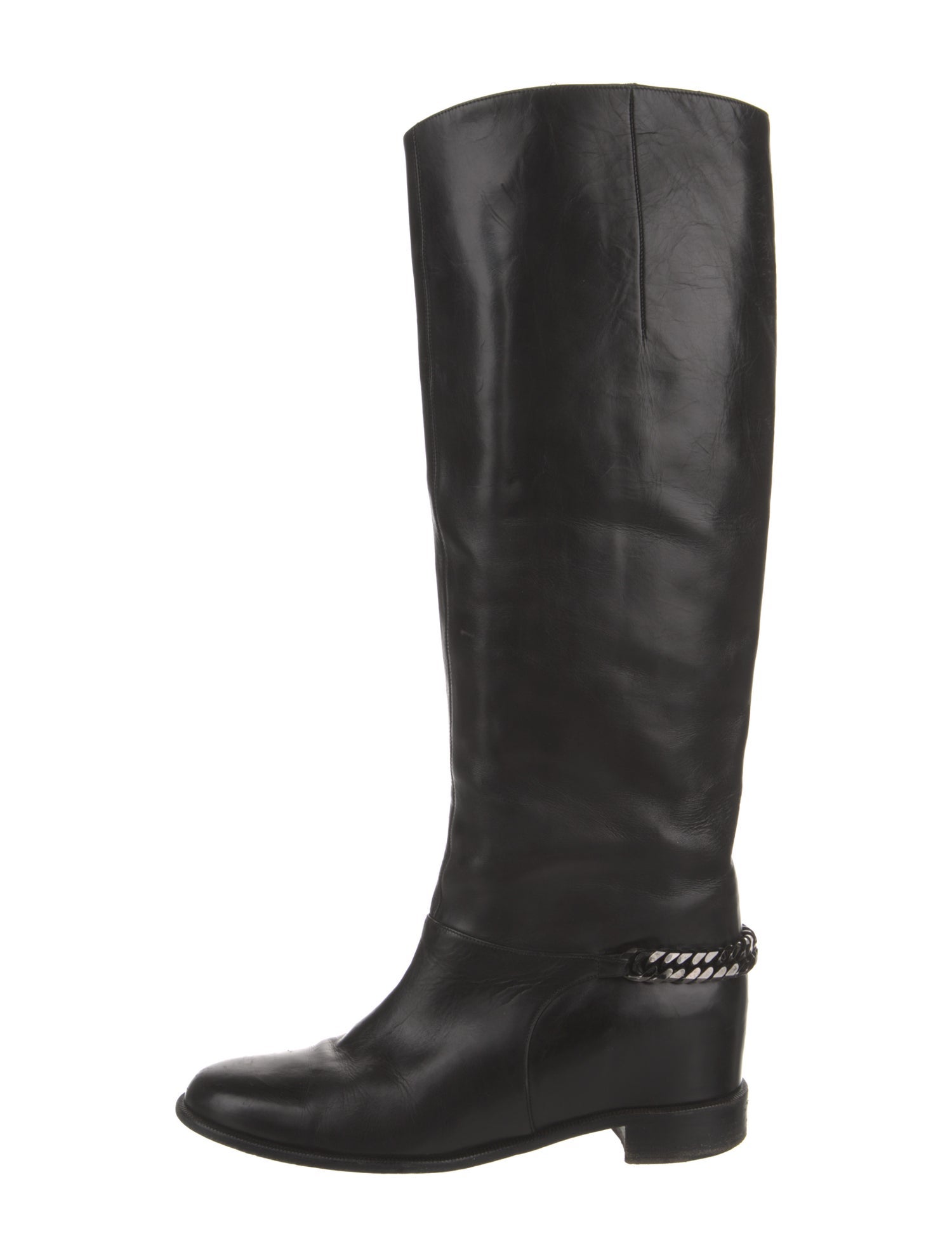 Christian Louboutin Leather Chain-Link Accents Riding Boots