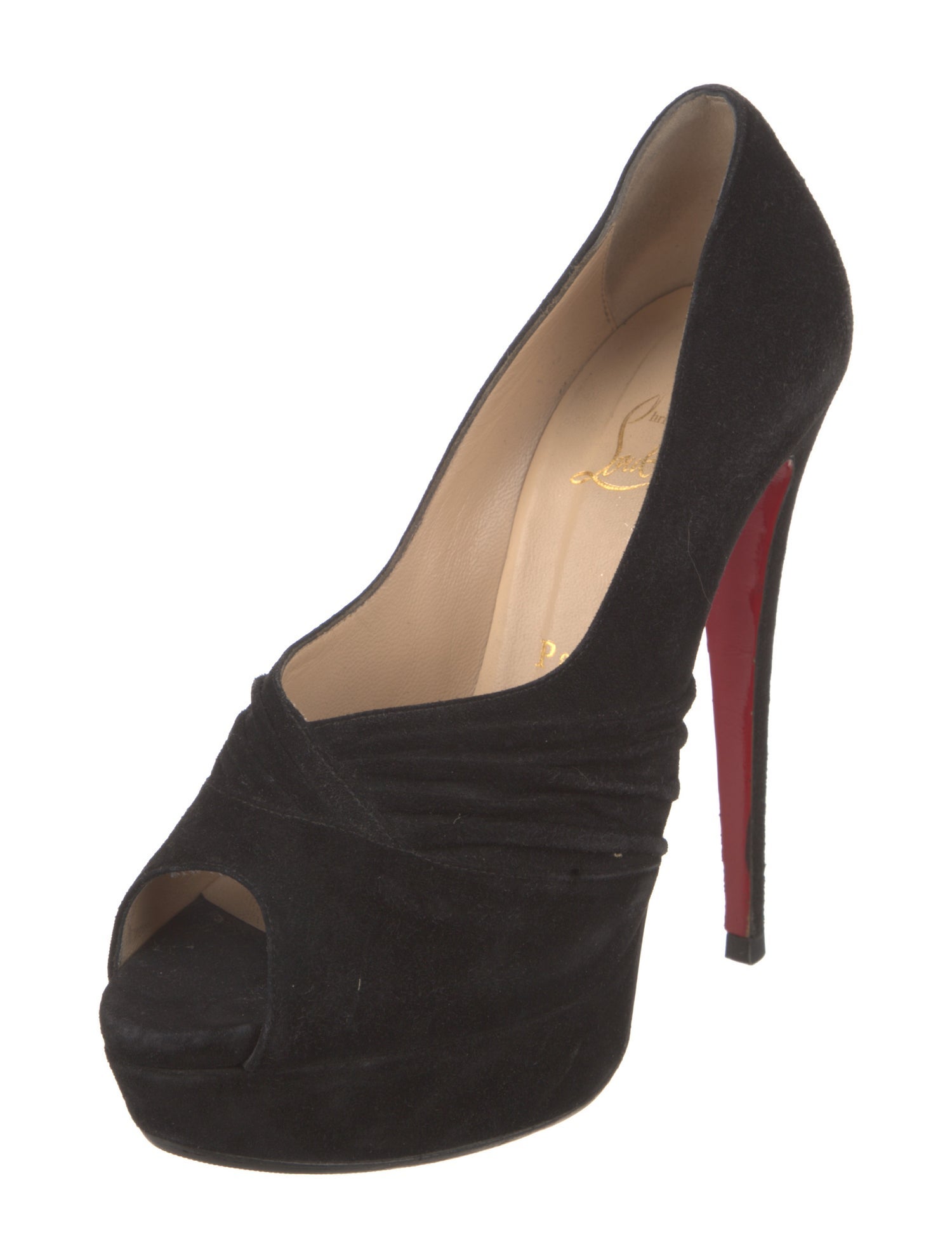 Christian Louboutin Suede Ruffle Embellishment Pumps
