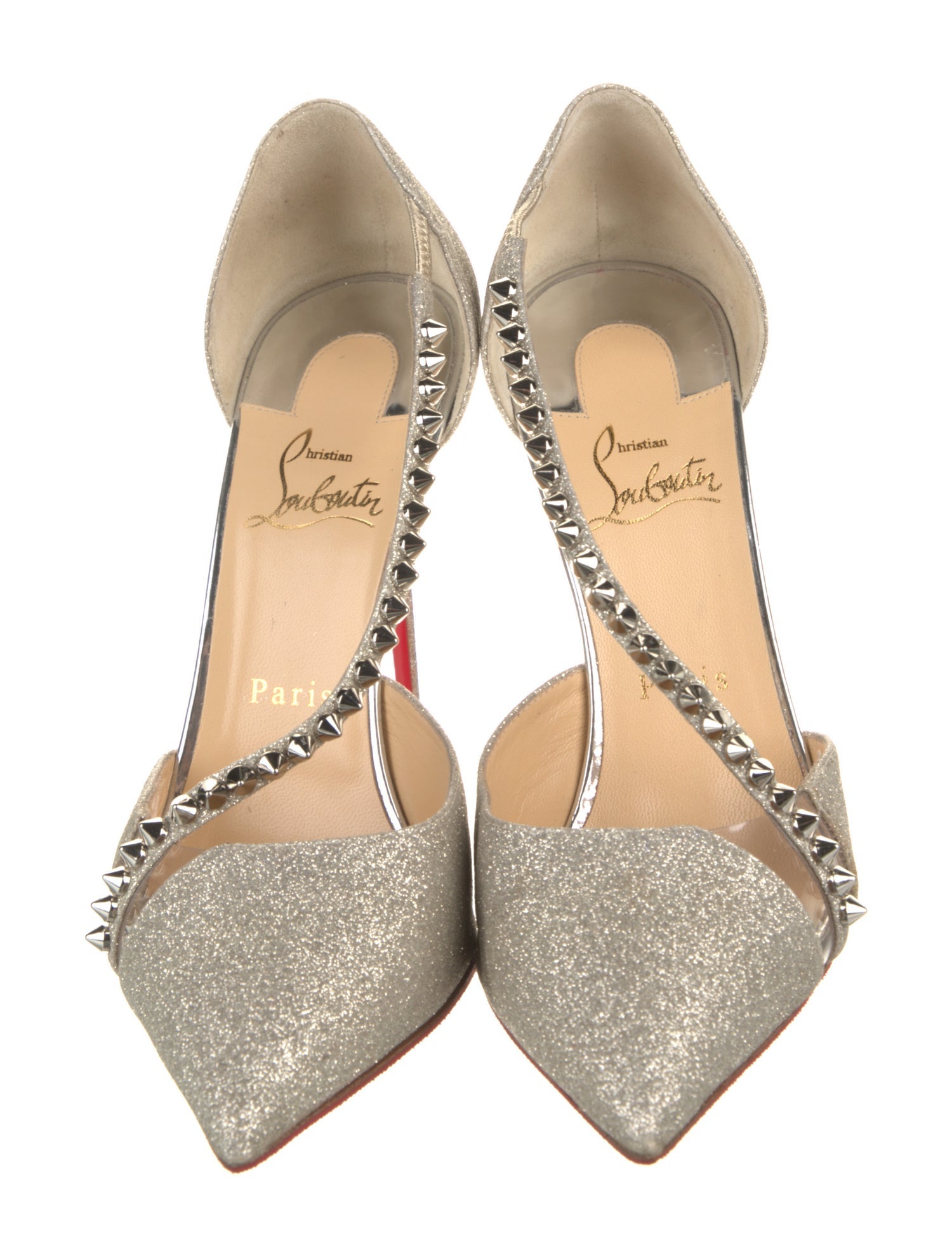 Christian Louboutin Spike Accents Glitter D'Orsay Pumps