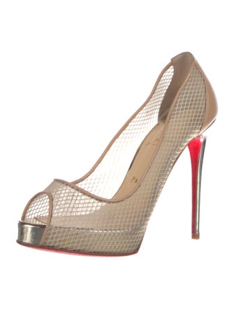 Christian Louboutin Mesh Leather Trim Embellishment Pumps